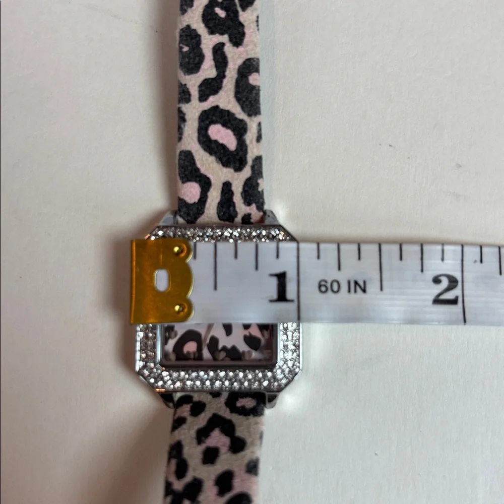 Betsey Johnson Leopard Print Watch | Crystal Bezel | Square Case | Hearts Dial